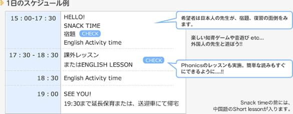1日のスケジュール例 (Day Care コース)
